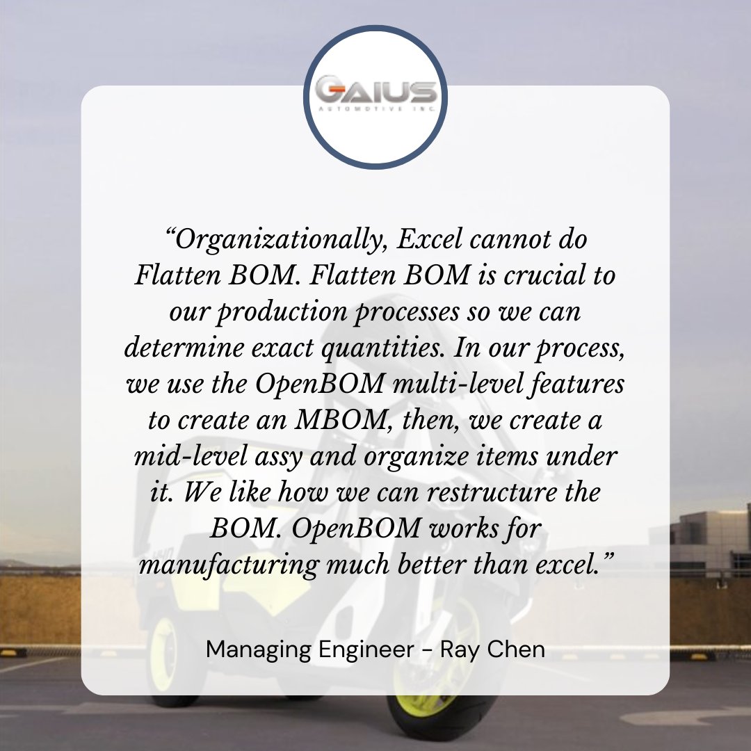 openbom's tweet image. Gaius Automotive Achieves a Single Source of Truth 🚘

No more scattered data! Gaius Automotive uses OpenBOM’s View Control to maintain a single source of truth for their engineering and production teams. 🔄📑

#AutomotiveTech #BOMControl

bit.ly/3HbgeCh