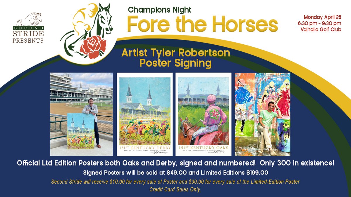 SPECIAL FEATURE! Local artist Tyler Robertson will be on hand at FORE the Horses to sign the official art of the Oaks and Derby, all to benefit the horses!  Get your tickets to this special evening today - limited number available!  tinyurl.com/nhc3mjsu