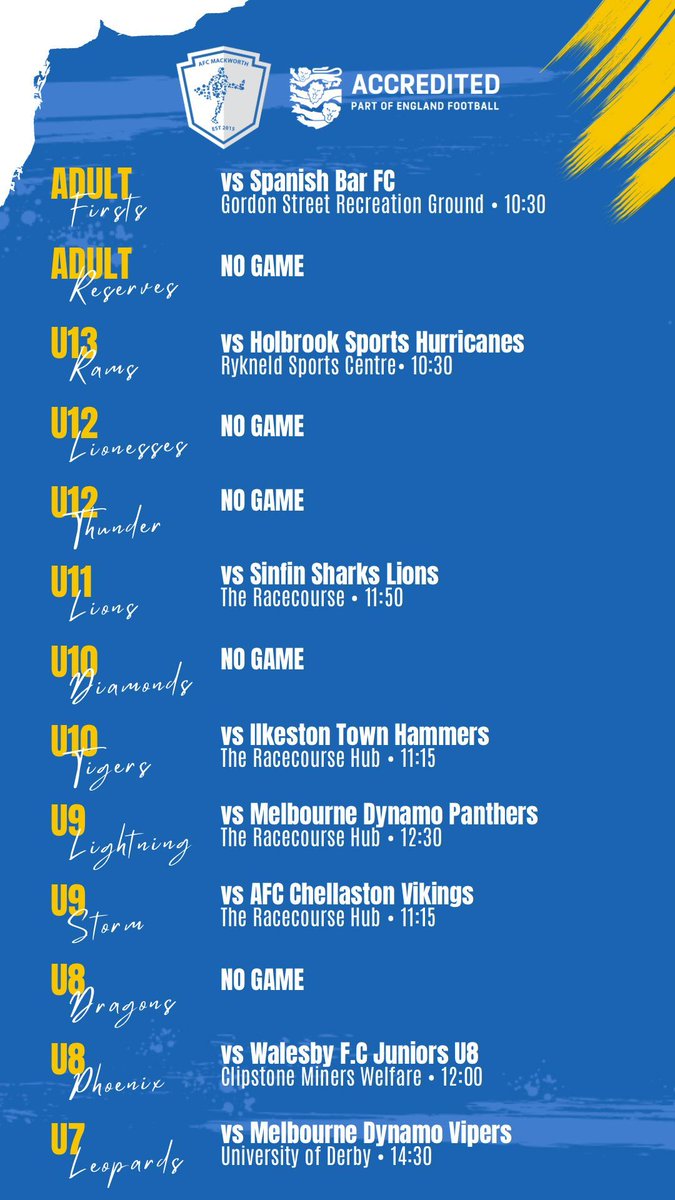 The full AFC Mackworth fixture list for this weekend!

Please get down and show your support wherever you can 🙏💙