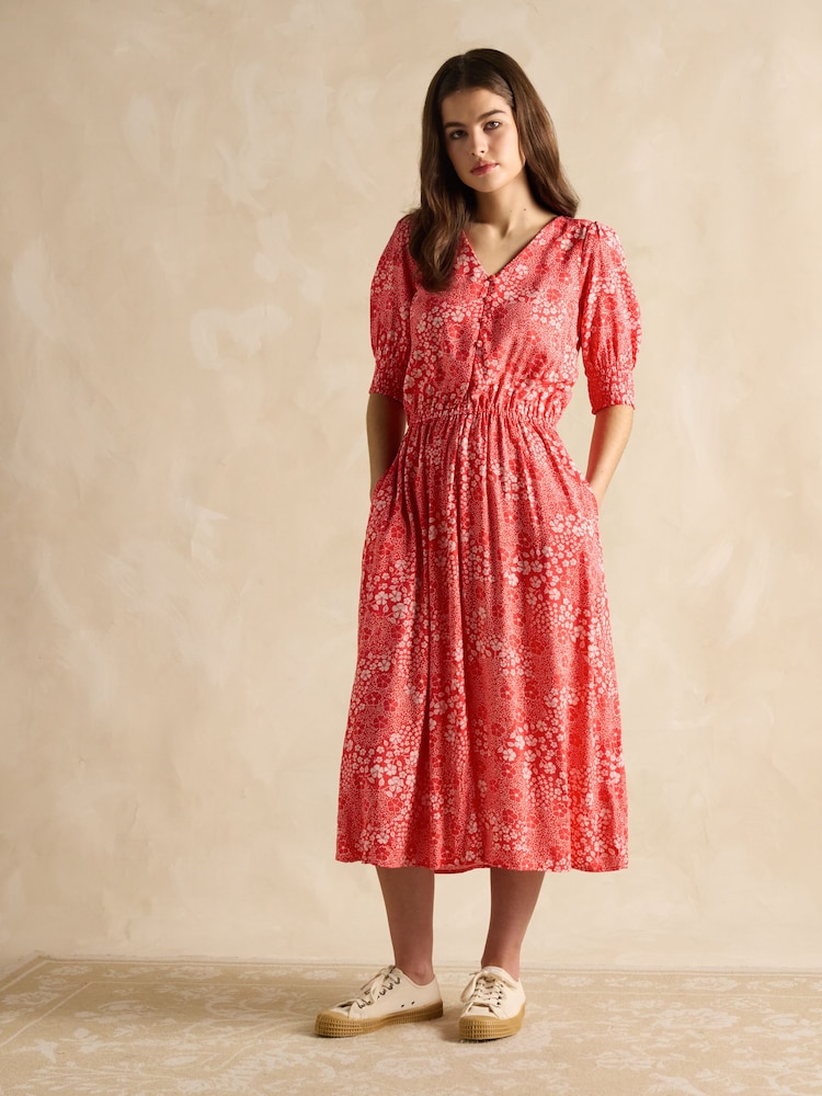 TrendTrudge's tweet photo. Joules Adele Red V-Neck Midi Dress https://t.co/pkrQHiSRrd