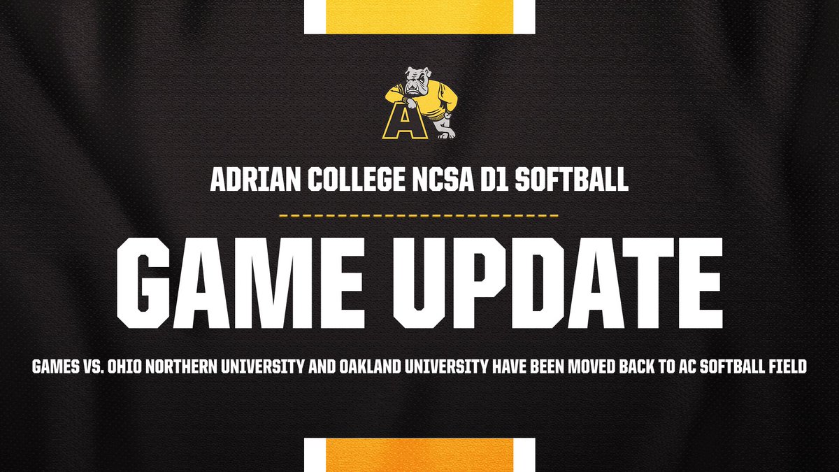 Adrian College Athletics (@adrianbulldogs) on Twitter photo 🚨GAME UPDATE🚨
The <a href="/AC_NCSASoftball/">Adrian College NCSA Softball</a> team has moved their games versus Ohio Northern University and Oakland University back to the AC Softball Field on April 13.
#GDTBAB 🚨GAME UPDATE🚨
The <a href="/AC_NCSASoftball/">Adrian College NCSA Softball</a> team has moved their games versus Ohio Northern University and Oakland University back to the AC Softball Field on April 13.
#GDTBAB
