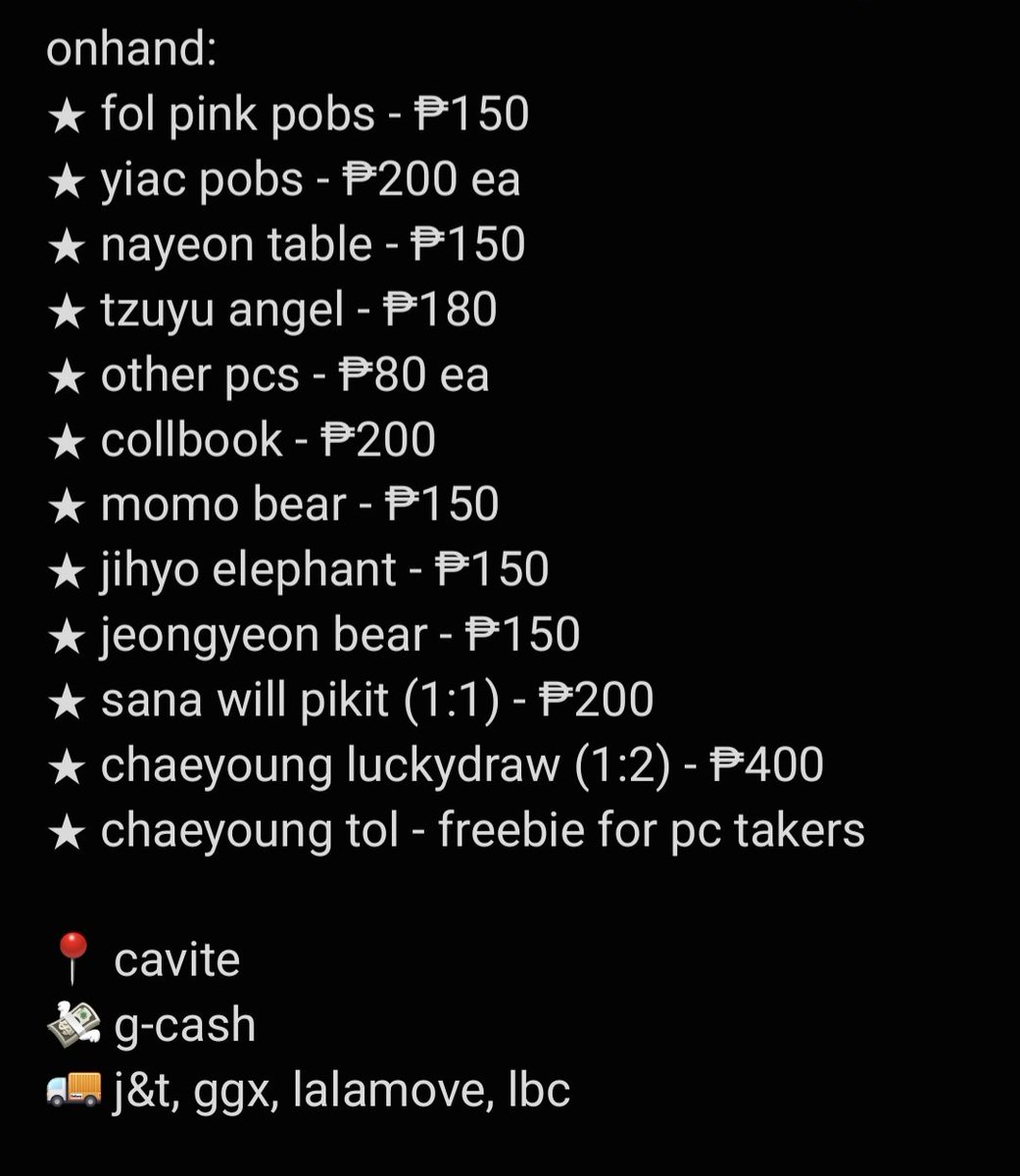 writerofher's tweet photo. 🛒 wts lfb | ph
╰┈➤ assorted twice pcs

— last pic for (₱) + deets
— payo w/ discount ; 1w dop
— ₱400 discount if taking all (onhand+stbo)
— free posters if buying multiple pcs
— (stbo): mina lasing, nayeon signed, nayeon bear, mina bear, tzuyu bear (getting this week) https://t.co/X5Xg1MpD94