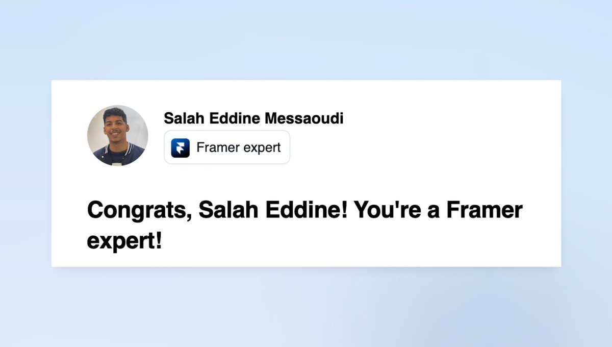 🚀 Another milestone unlocked!

Just a few days after becoming a Frameship Expert,

I’ve now been recognized as a <a href="/framer/">Framer</a>  Expert on <a href="/contra/">Contra</a>  too!

Grateful for the trust — and more excited than ever to keep crafting standout web experiences with Framer.

Let’s keep building 🚀