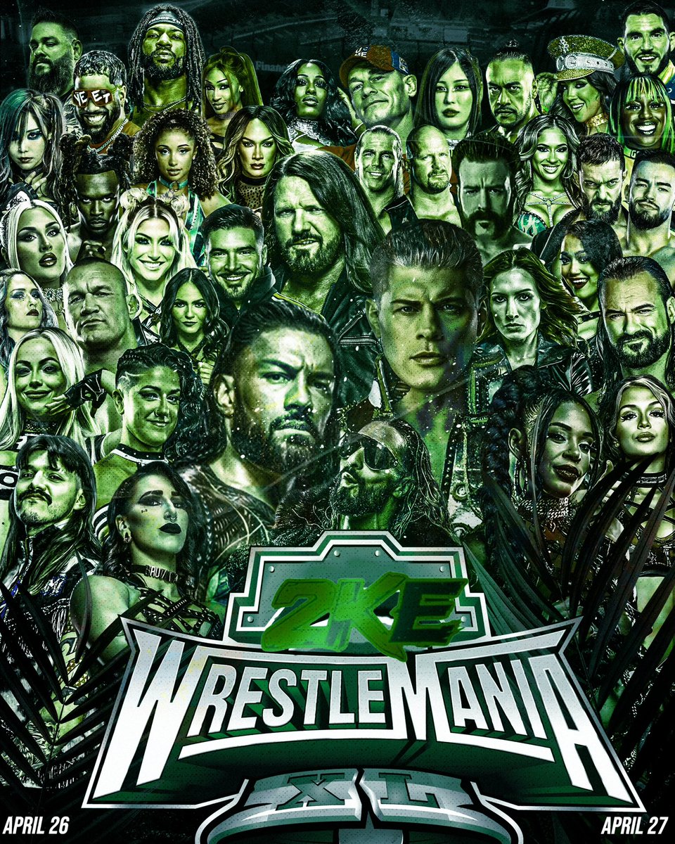 MyClockRanOut's tweet photo. Now, there's a lot of talk going around about a specific event taking place in the coming weeks. 

And if you're already tired of reading all this mumbo jumbo, well, below is 2KE's official WrestleMania poster! https://t.co/zEgmkOakeA