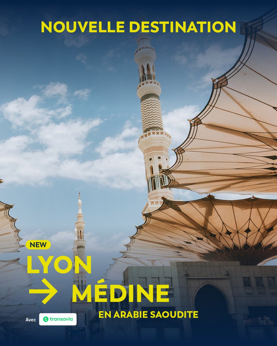 2 NOUVEAUTÉS ET 1 REPRISE AU DÉPART DE LYON ✈️

<a href="/transaviaFR/">Transavia</a> enrichit son réseau avec deux nouvelles lignes dès le 26 octobre 2025 !

🇸🇦 Médine, Arabie Saoudite
🇨🇻 Praia, Cap-Vert
👉 1 vol hebdo pour chaque destination, tous les dimanches.

La compagnie annonce également le