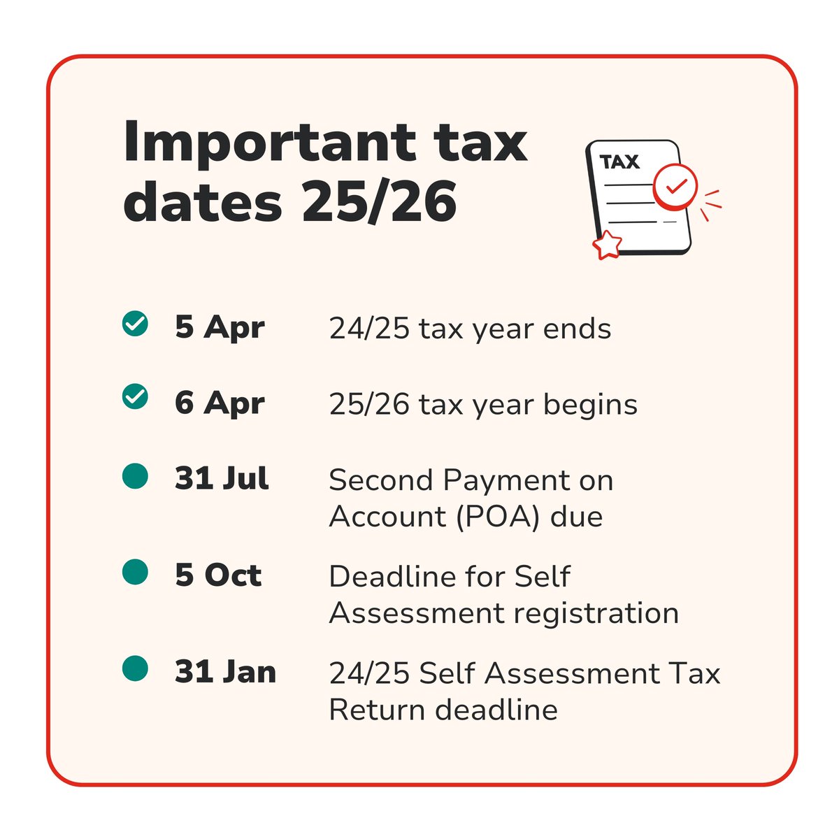 The first step in giving your business a ✨Financial Glow Up ✨ is putting important financial dates in your diary so you know what's happening when 🗓️

Save this post as a reminder or share with a self-employed friend!

#SelfEmployed #SmallBizCommunity #Taxes