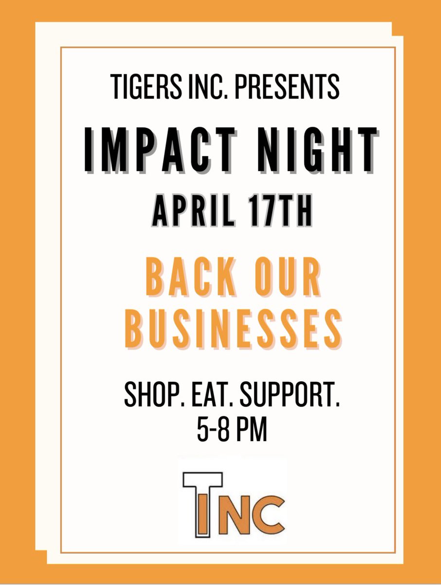 LHSTigersInc's tweet photo. Impact night is April 17th from 5-8 pm! https://t.co/yXGxu60DVA