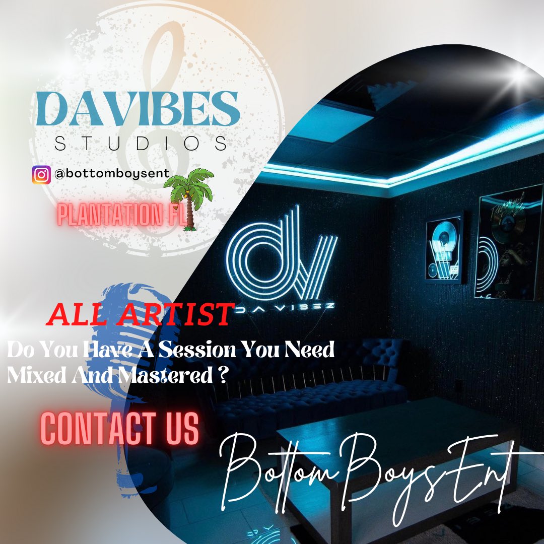 Bottom_Boys_Ent's tweet photo. BOOK WITH US FOR ENGINEERING
TEXT / 954-296-2773
‼️2HR MINIMUM‼️
A $180/HR
B $80/HRS
✅Mixing and Mastering included
✅Custom Beats
✅Engineer and Producer
📍 Plantation Fl📍
#recordingstudio #studio #studiotime #bookyoursession #browardcounty #palmbeachcounty #fortlauderdale https://t.co/FUVdfiVkGm