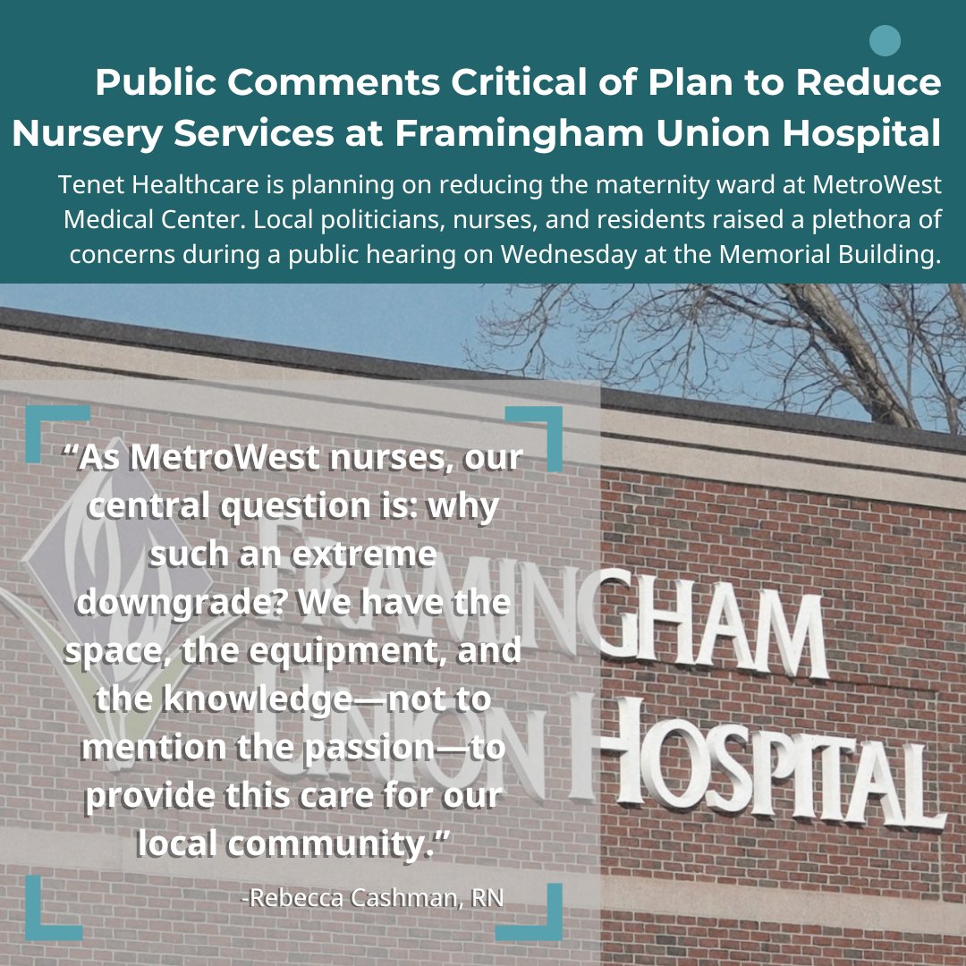 FrameNews_'s tweet photo. Public Comments Critical of Plan to Reduce Nursery Services at Framingham Union Hospital

Read more on our website: https://t.co/WPYgkdeIjW https://t.co/9QI5ZDIzKL