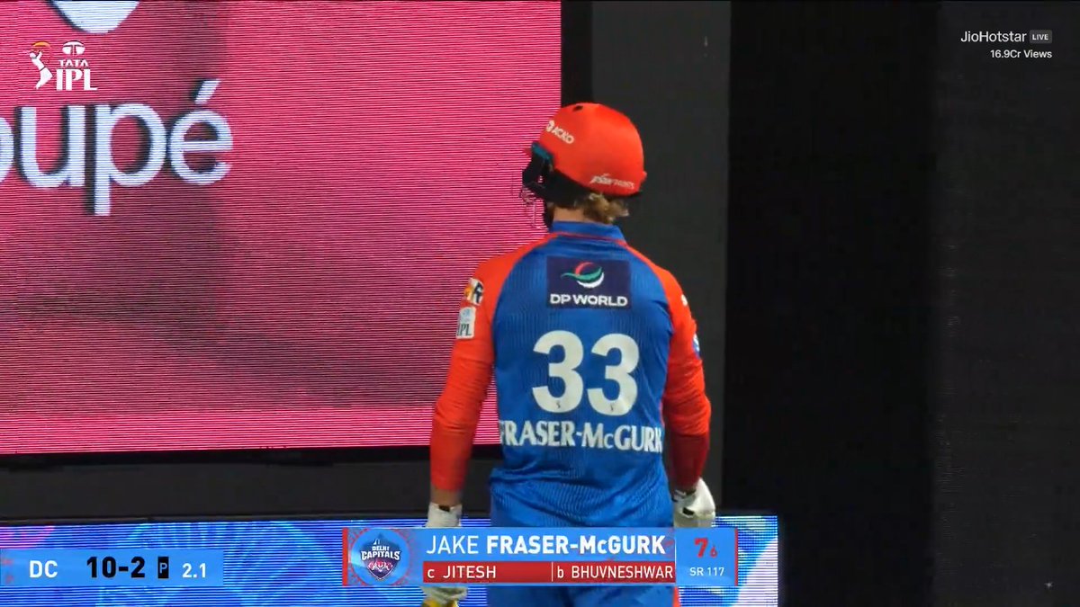 Jake_Fraser_23's tweet photo. Jake Fraser-McGurk dismissed for 7 in 6 balls.

- I Disappointment Today. 😔

#JakeFraserMcGurk | #RCBvDC https://t.co/REs5RPYIrD