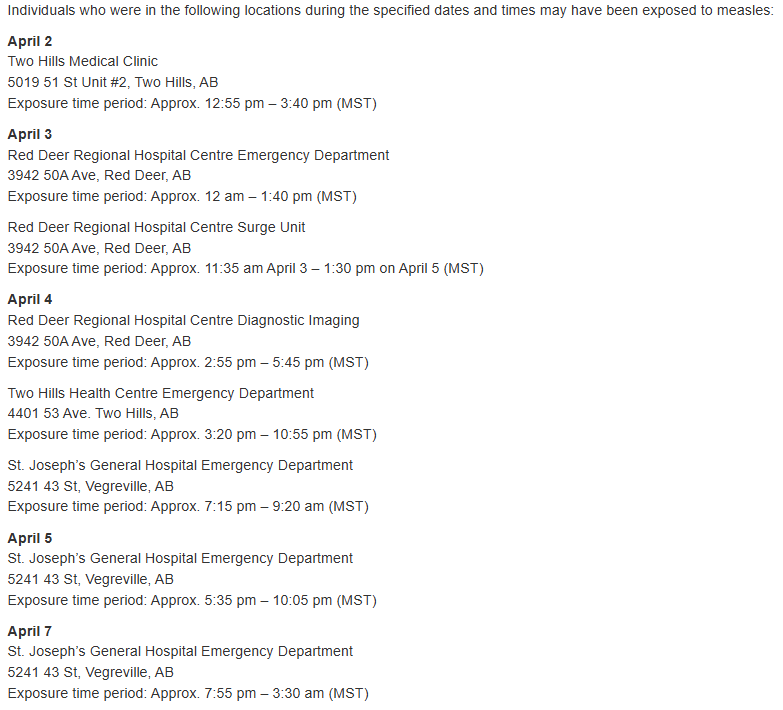 Alberta Health Services has been notified of an additional new case of measles within the Central Zone where there are now 22 confirmed cases at this time. Several of the individual cases have been in public settings while infectious. Learn more at albertahealthservices.ca/news/Page18873…