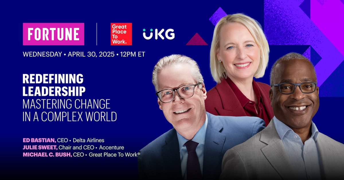 FORTUNE (@fortunemagazine) on Twitter photo Fortune’s <a href="/dianebrady/">Diane Brady</a> will moderate our Redefining Leadership: Mastering Change in a Complex World virtual discussion with <a href="/Delta/">Delta</a>’s Ed Bastian, <a href="/Accenture/">Accenture</a>’s Julie Sweet and <a href="/GPTW_US/">Great Place To Work</a>’s Michael C. Bush on April 30.
Register here: trib.al/SR0TAJQ Fortune’s <a href="/dianebrady/">Diane Brady</a> will moderate our Redefining Leadership: Mastering Change in a Complex World virtual discussion with <a href="/Delta/">Delta</a>’s Ed Bastian, <a href="/Accenture/">Accenture</a>’s Julie Sweet and <a href="/GPTW_US/">Great Place To Work</a>’s Michael C. Bush on April 30.
Register here: trib.al/SR0TAJQ