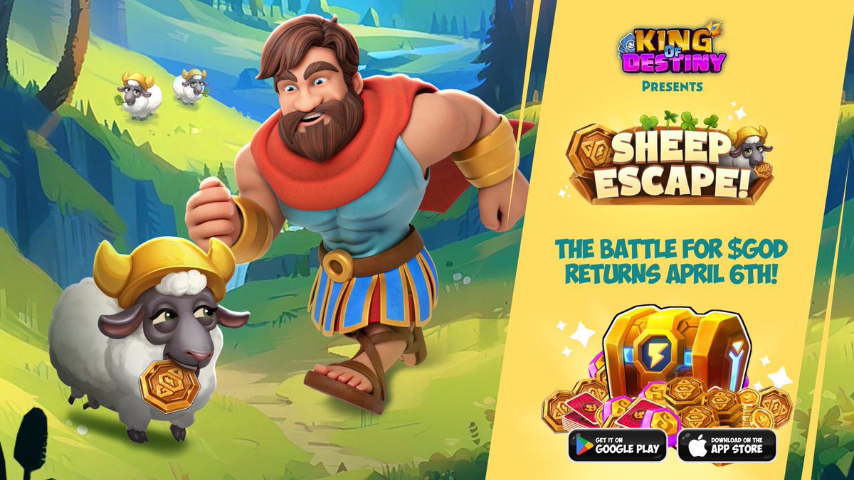 PantherQB19's tweet photo. Sheep Escape 2 comes to a close! 

Milestone events now run every week from Sunday 12pm EST — Thursday 12pm EST 

2.5M $GOD in prize pools per event 

It’s easy to participate & play: 

📱 download @KingOfDestinyIG in the App Store or Google Play

🪪 your wallet is automatically created upon install (no signing required) 

🃏 draw cards and build your cities to Level 4 to unlock the event 

🪙 climb the leaderboard and win $GOD

Are you ready for the next event? 👑 ⚡️
