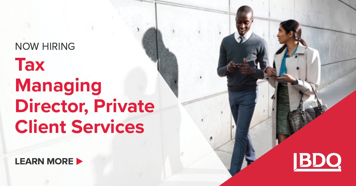 GetToKnowBDO's tweet image. We’re hiring a dedicated Tax Managing Director for our Private Client Services practice. Explore this opportunity to join our team: bdousa.com/3GeSaQM

#TaxDirector #BDOCareers