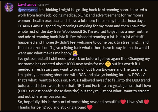 LushLav_'s tweet photo. Got that trash gallbladder out and a new job and finally feeling like myself again! Hope to see y'all around sometimes <3 I've missed y'all while I've been in my hole in the ground. https://t.co/I0KMkMlzRE