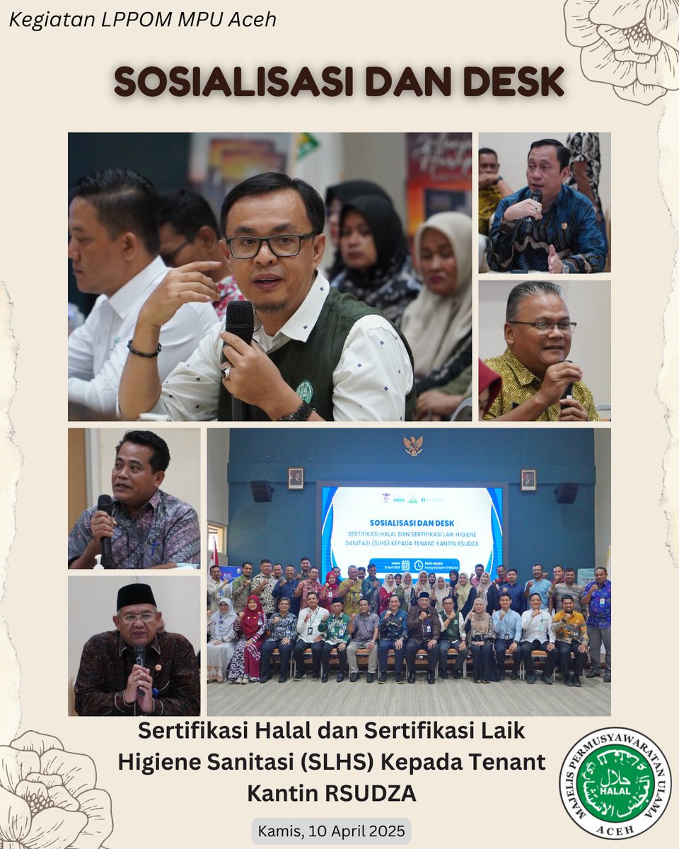 Alhamdulillah dalam waktu dekat LPPOM MPU Aceh dilibatkan dalam program Zona Kuliner Halal, Aman dan Sehat (KHAS) berkolaborasi dengan KNEKS Pusat, KDEKS Aceh, BI dan Biro Ekonomi Setda Aceh, untuk tahap awal zona yang ditentukan adalah kantin RSUDZA.