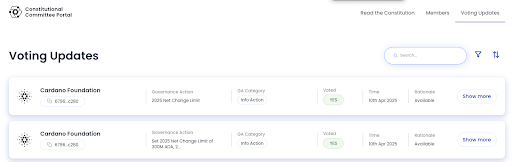Our team has completed the constitutional assessment of two active Net Change Limit Governance Actions.

We affirm that both actions are constitutional, reinforcing Cardano’s commitment to a robust and decentralized governance framework. 🧵