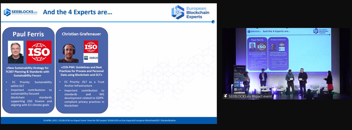 🏆Our second #Expert is Christian Grafenauer, with "CEN-PWI: Guidelines and Best Practices for Process and Personal Data using Blockchain and DLT!"

Join the Ceremony: seeblocks.eu/events/seebloc…