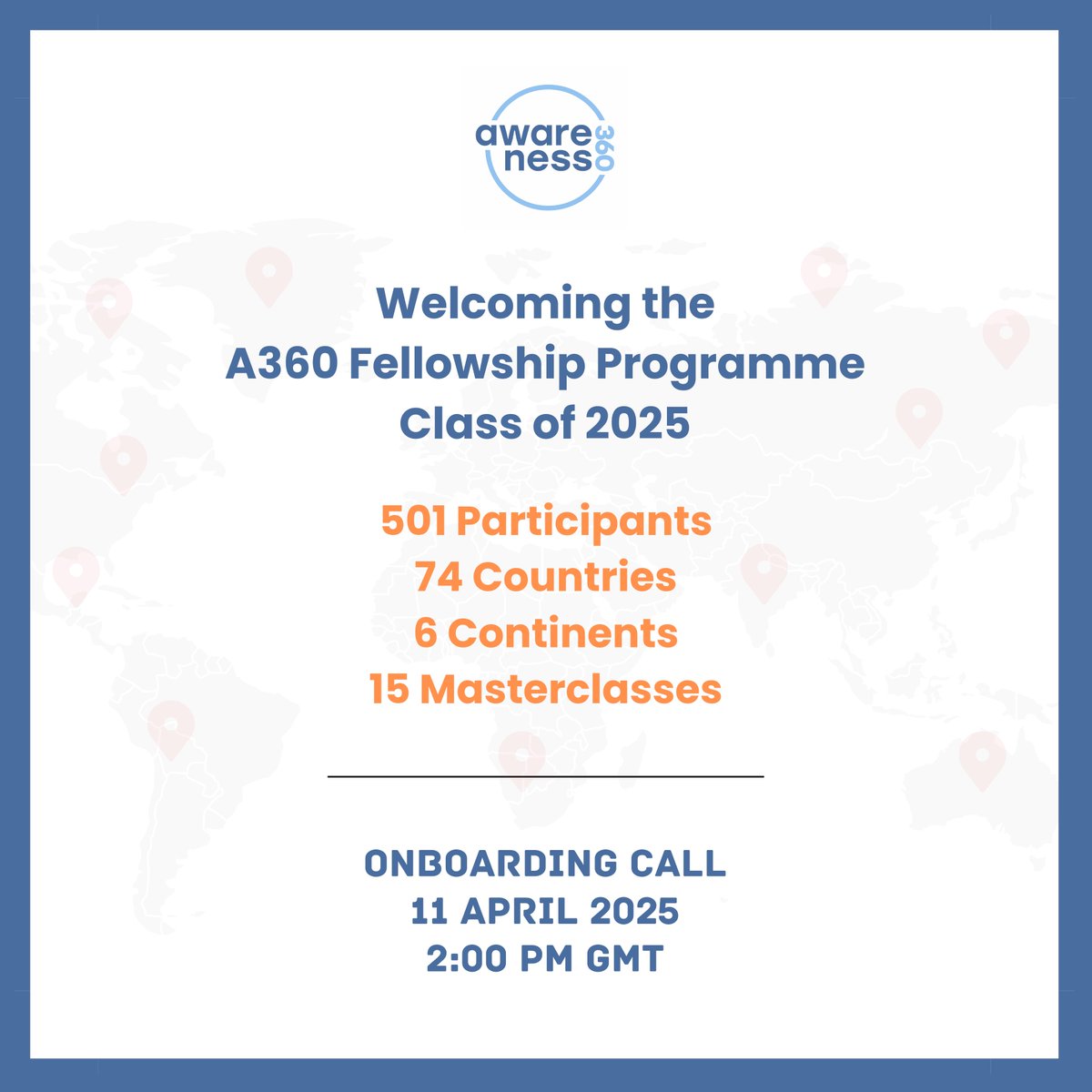 awareness_360's tweet photo. Our 2025 Awareness 360 Fellowship Programme kicks off today! 🚀

We’re beyond excited to welcome 501 inspiring young leaders from 74 countries across 6 continents! 🌍

#Awareness360 #Fellowship2025 #SayYEStoChange #YouthLeadership #YDP #YouthDevelopment #A360ClassOf2025 https://t.co/pcUJhu2ZFc