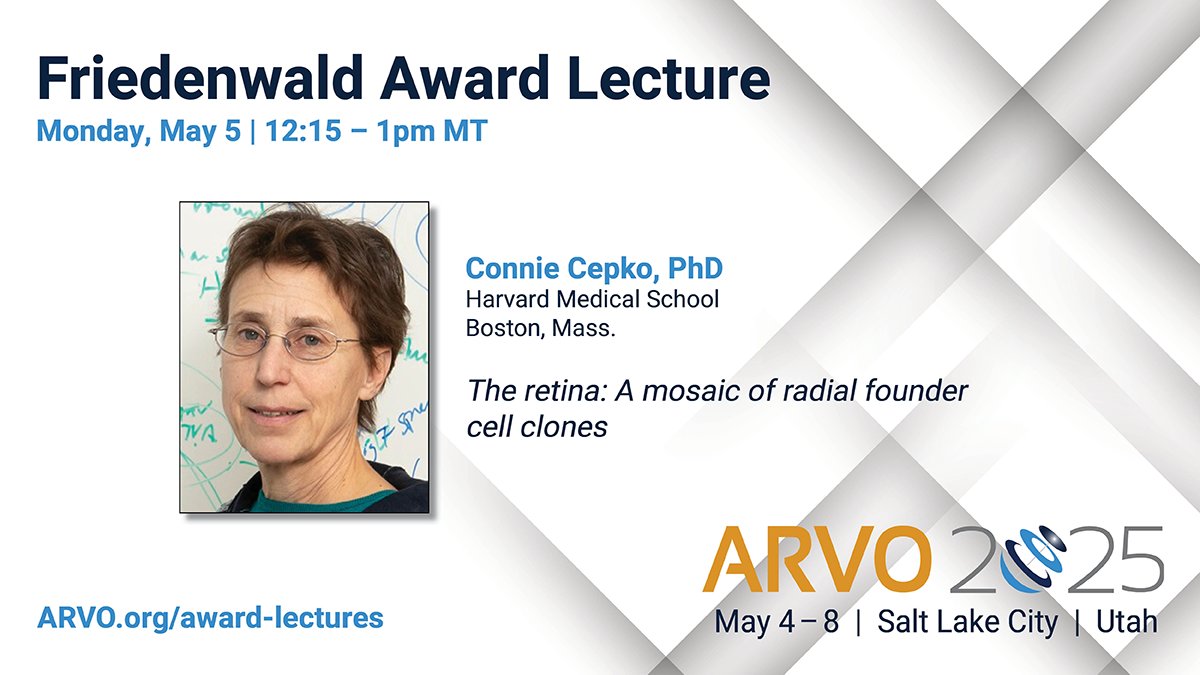ARVOinfo's tweet photo. Save the date for the #ARVO2025 Friedenwald Award Lecture on May 5 (12:15pm MT, Salt Lake City). Join Connie Cepko, PhD (@harvardmed) for an exploration of the retina: A mosaic of radial founder cell clones. Learn more: https://t.co/2JHTEWwfnU
@ARVOinfo #VisionResearch https://t.co/ZRrfLXMNfx