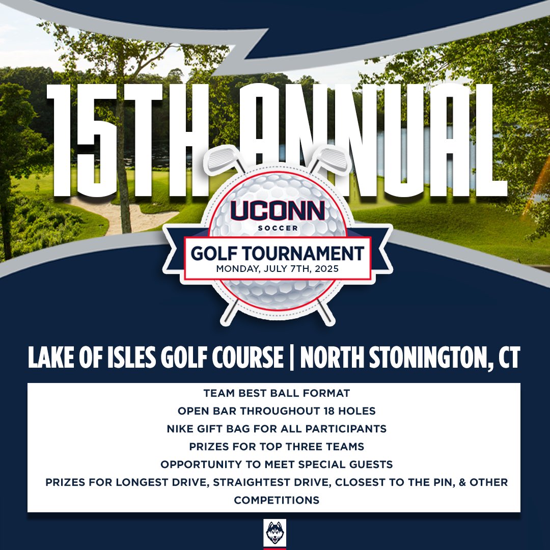 Save the date 📅

We will be hosting our 15th annual golf tournament on July 7th at Lake of Isles Golf Course! 

Link to register⤵️
uconnhuski.es/3EiW0rF