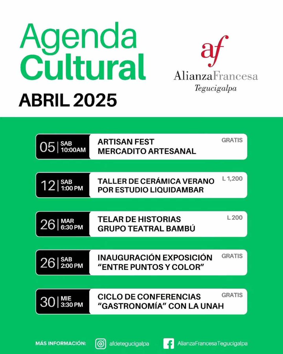 CCCTeg's tweet photo. ¡Vive un sábado lleno de cultura y convivencia en la Alianza Francesa de Tegucigalpa!
📍 Lugar: Alianza Francesa de Tegucigalpa @AFTegucigalpa

Este 12 de abril, acompáñanos en una jornada especial con actividades para todos los gustos. ¡No te lo pierdas! https://t.co/eNGsOh6021