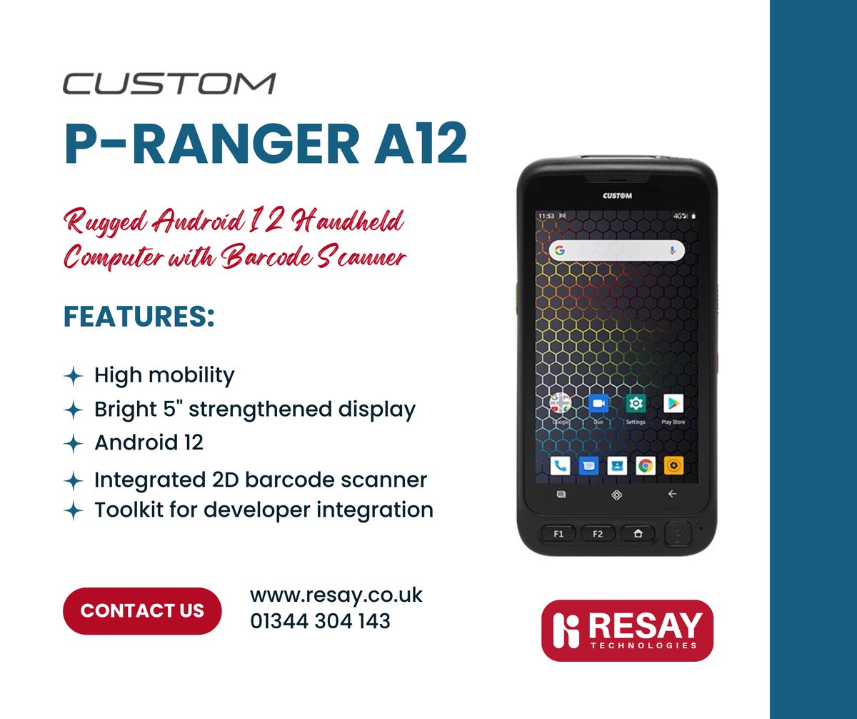 ResayTec's tweet image. Meet the Custom P-Ranger A12 – the rugged Android 12 handheld built to thrive in the toughest environments.

🔗 Learn more: resay.co.uk/product/custom…

#CustomPRangeA12 #RuggedDevices #BarcodeScanner #WarehouseTech #FieldServiceTools #Android12 #MobilitySolutions #LogisticsTech