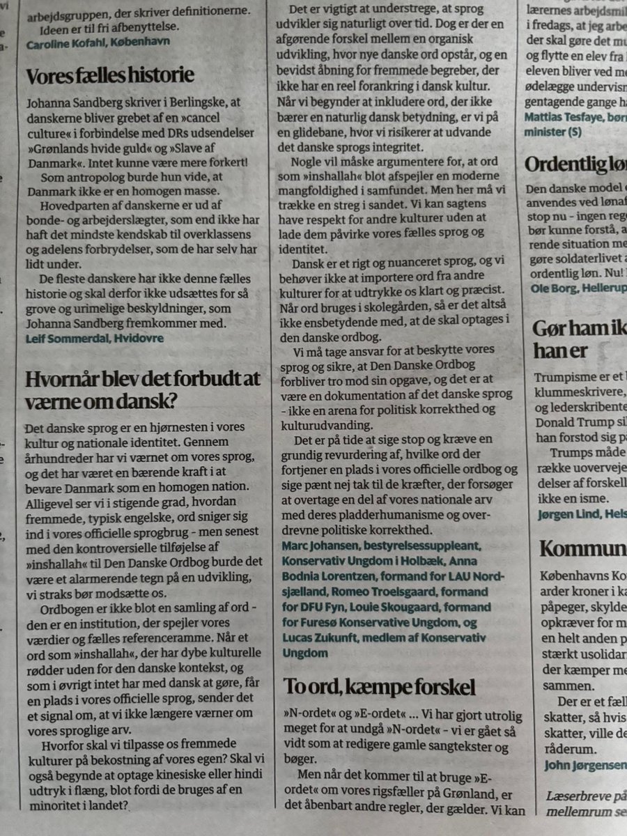 MarcJohansenKU's tweet image. Jeg var for nyligt i Berlingske med @hrtroelsgaard, @LeZukunft, @LouieSkougaard og @bodnia_anna for at kritisere netop dét. Vi kan simpelthen ikke blive ved med at vende den anden kind til, når der bliver begået overgreb mod vores pæne sprog. 

#dkpol #dkmedier