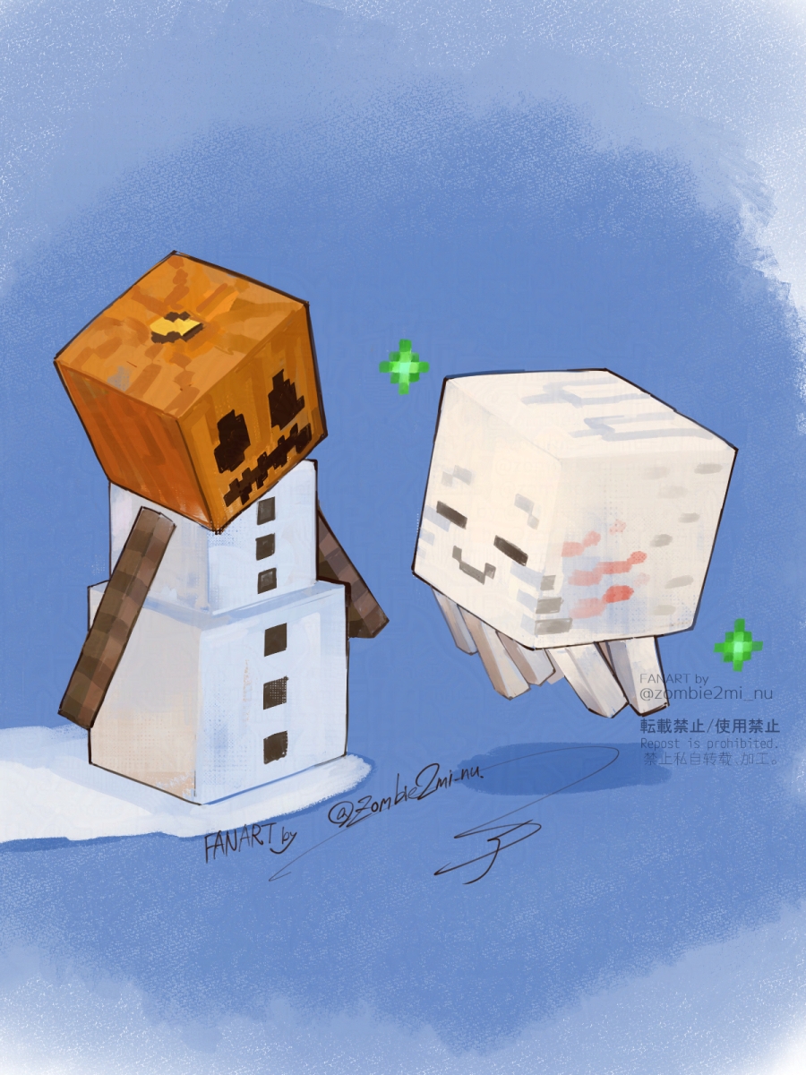 I draw Snow Golem &amp; Ghastling⛄
#Minecraft