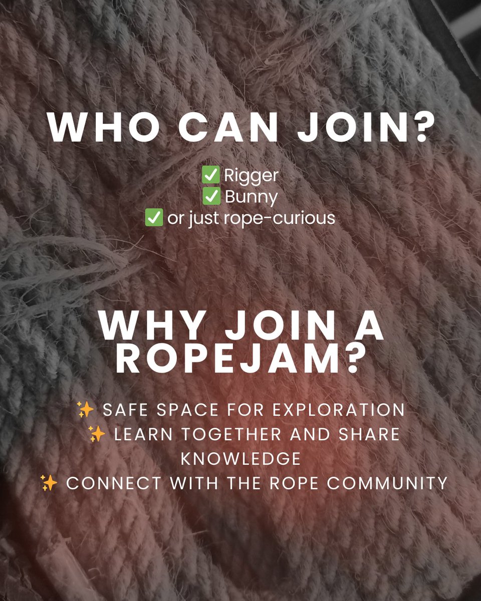 NusantaraKnots's tweet photo. What’s a Ropejam? Curious? Read on 👇

No pressure to perform. No need to be “experienced.”
Just bring your curiosity, respect, and a willingness to connect.
#Ropejam #RopeArt #Shibari #BondageCommunity #ShibariCommunity #NusantaraKnots #NKropejam1 #eventcommunity #shibarievent https://t.co/S2f6Fr5yiw