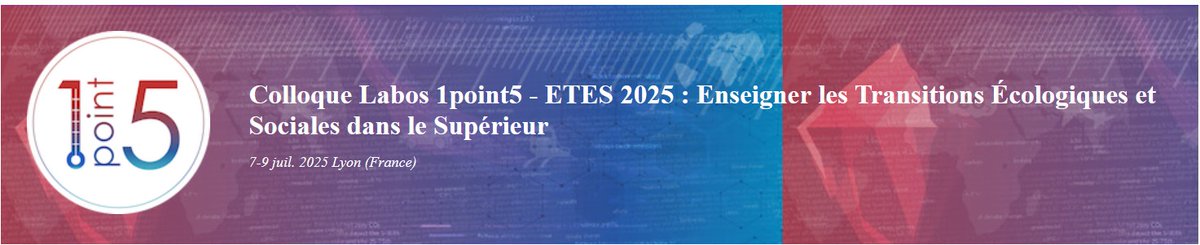 UntUved's tweet image. 📢 3e édition du colloque ETES "Enseigner les #TEDS dans le Supérieur" du Labos 1point5 aura lieu du 7 au 9/07 sur le campus de l' @insadelyon.
Inscription gratuite mais obligatoire
🚨Date limite de soumission : 15/04/25
#enseignement #transitionécologique
etes2025.sciencesconf.org