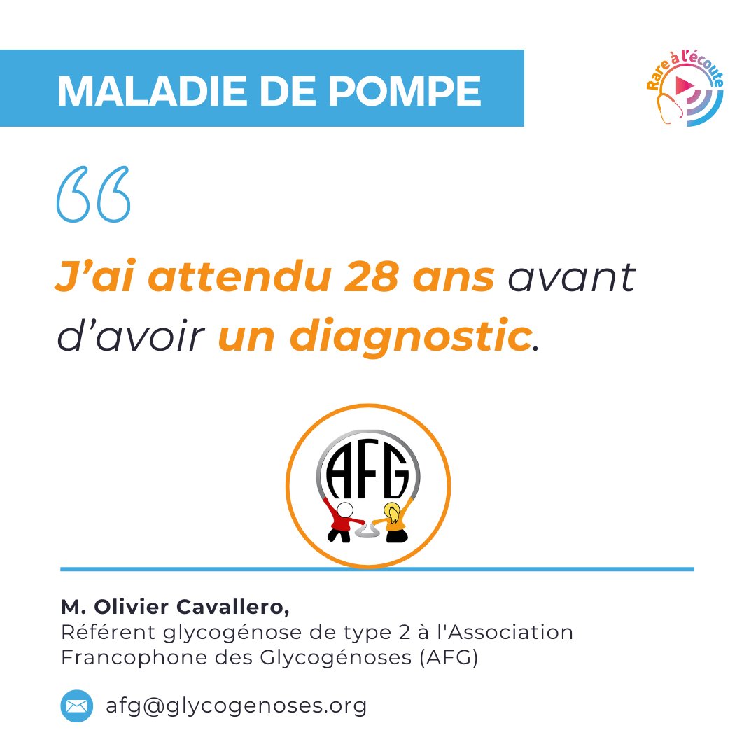 "On m’a dit que c’étaient des douleurs de croissance."

28 ans plus tard, j’apprenais que c’était une maladie rare : la maladie de #Pompe.
Dans cet épisode, Olivier Cavallero raconte son parcours et son combat contre l’ #errance #diagnostique.

🎧 Écoutez ici 👉