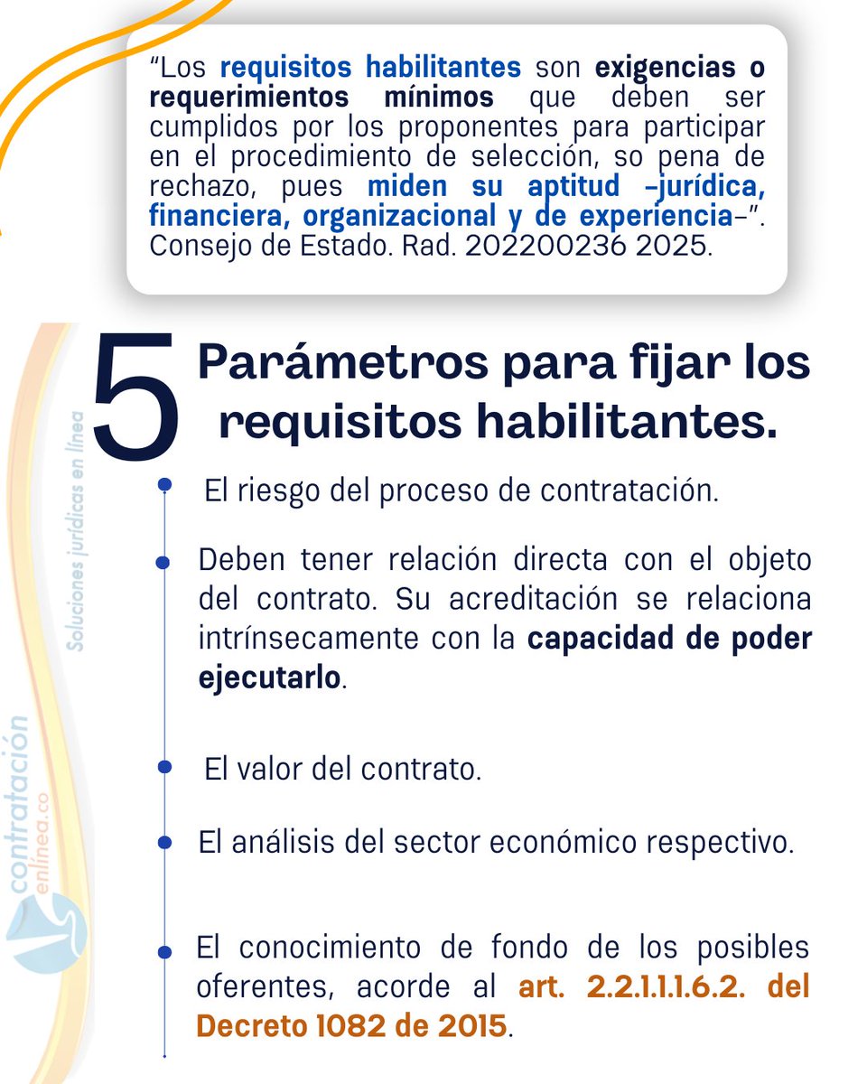 contrataenlinea's tweet photo. 📑 REQUISITOS HABILITANTES. El Consejo de Estado explicó su definición y recordó los parámetros que deben tener en cuenta las entidades públicas para fijarlos https://t.co/OGLKpwumuV https://t.co/dcpYZK53mq