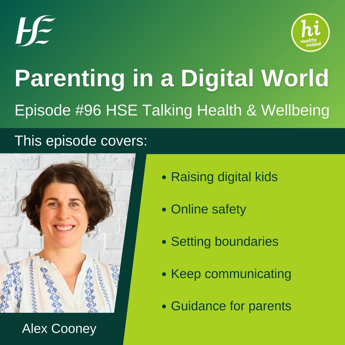 The latest episode of the HSE Talking Health and Wellbeing Podcast, Parenting in a Digital World is now available on podbean buff.ly/AihS95. This is an insightful discussion with CEO and co-founder Alex Cooney of CyberSafe Kids #OideIreland