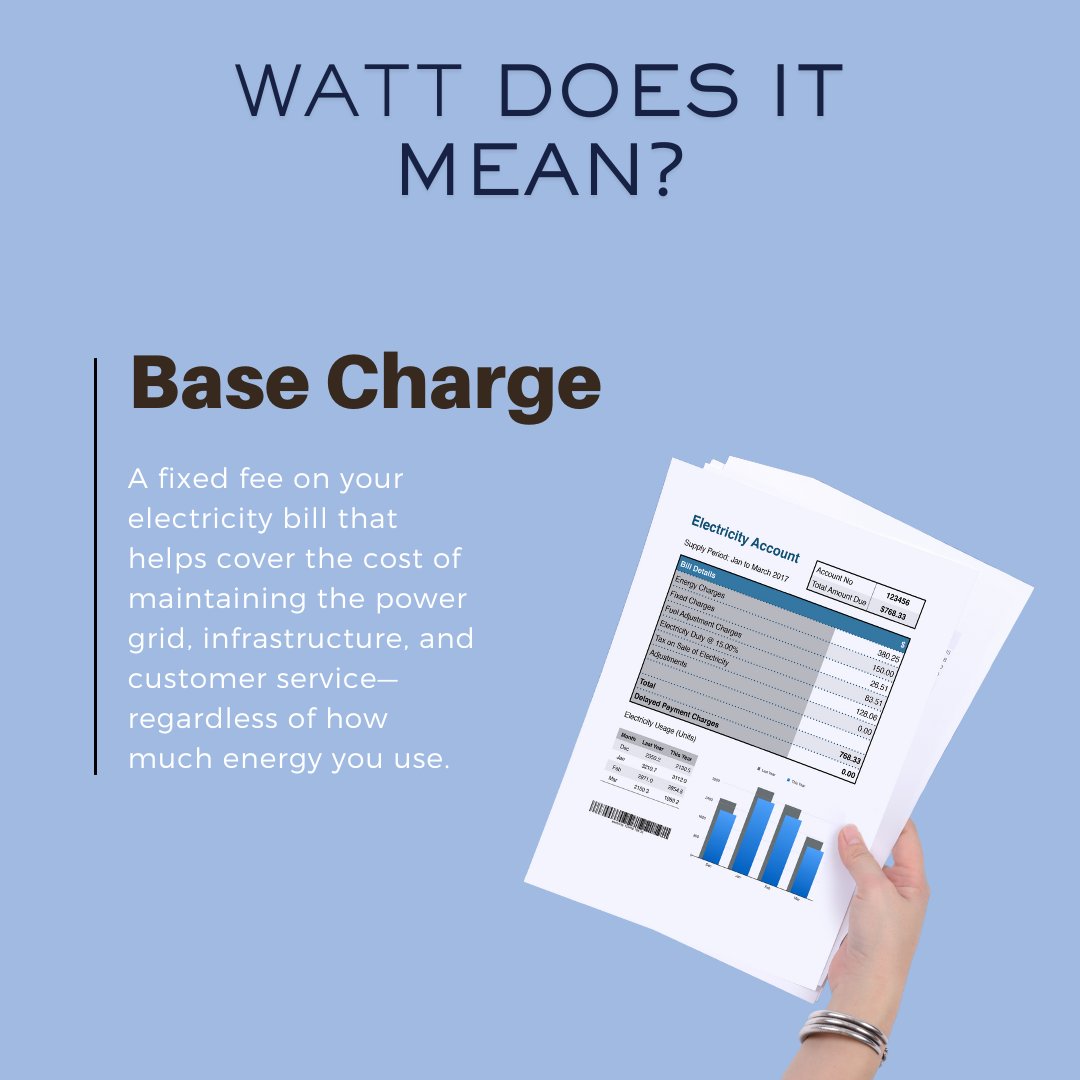CrowWingPowerCo's tweet image. Ever wonder what the Base Charge on your electricity bill is? It’s a fixed fee that helps keep the power flowing! ⚡ This charge supports grid maintenance, infrastructure, and customer service—no matter how much energy you use.💡#EnergyEducation #BaseCharge #PoweringOurCommunity