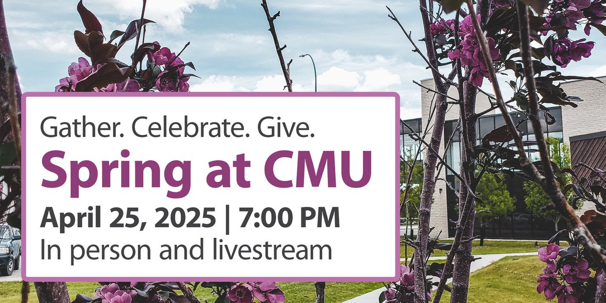 CMU_Alumni's tweet photo. On April 25 you're invited to come and celebrate spring with us!

Enjoy presentations from graduating students and the music of CMU choirs as they celebrate the end of another school year.

Visit https://t.co/Vrt5gI6Vtm for more information and to find the livestream. https://t.co/gBPWUWYFmo