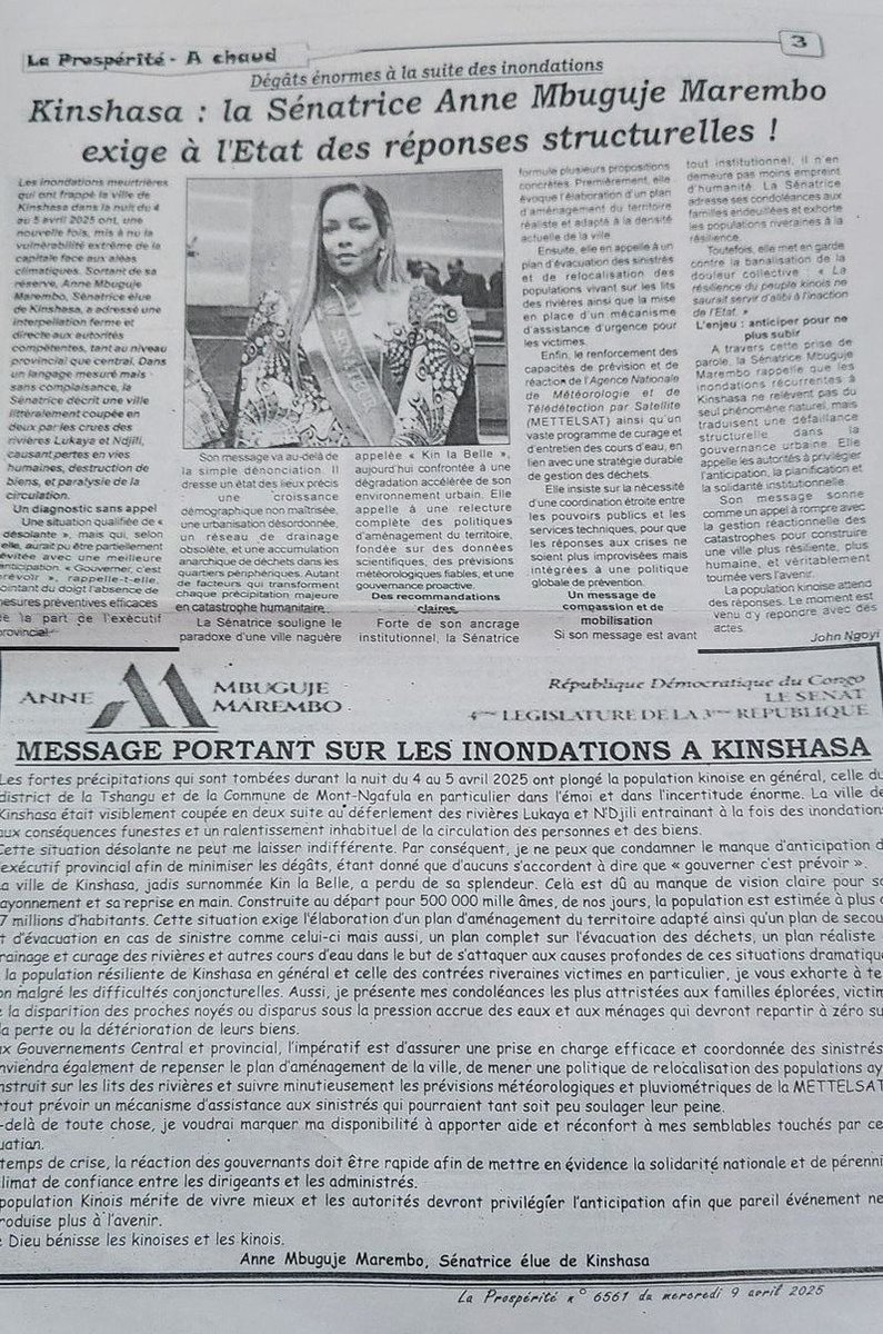 MambueniNdangi's tweet photo. #RDC_Kinshasa_Innondations: l'honorable Sénatrice @anne_mbuguje exige à l'État des réponses structurelles.

👇👇👇 https://t.co/KdGnaEcDSb