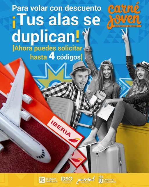 📰El Carné Joven Europeo de Canarias amplía esta Semana Santa el número de viajes con descuento en la compañía Iberia
www3.gobiernodecanarias.org/noticias?p=158… 
<a href="/SocialGobCan/">Social GobCan</a> <a href="/PresiCan/">Presidencia GobCan</a> <a href="/CarneJovenCan/">Carné Joven Europeo en Canarias</a> <a href="/fundacionideo/">Fundación IDEO</a>