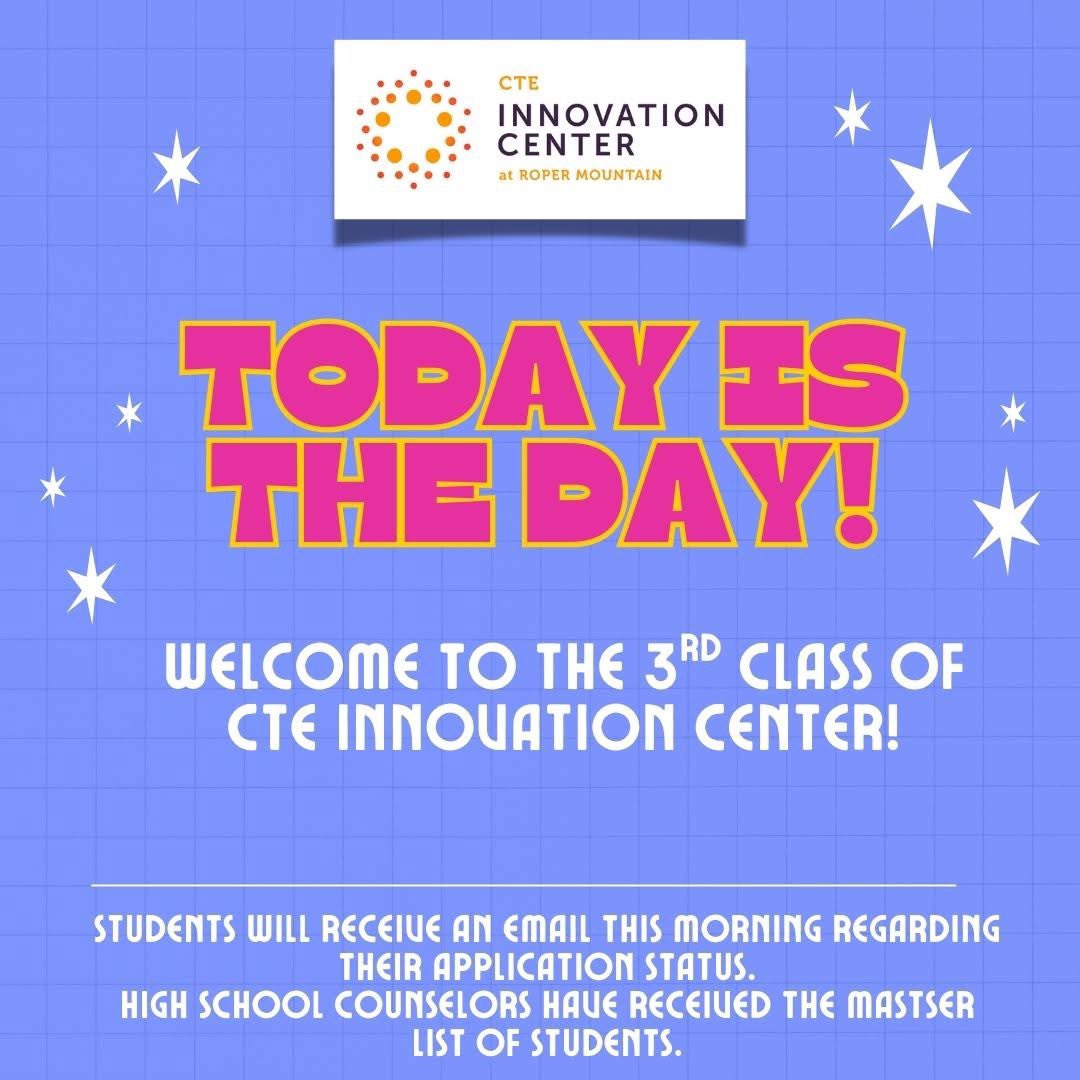 CTE Innovation Center at Roper Mt. (@cte_innovation) on Twitter photo IT'S HERE!
Today all applicants for the 2025-2026 school year will receive notice of their status.
We look forward to welcoming the 3rd cohort of students to CTEIC!
<a href="/gcschools/">Greenville County Schools</a> IT'S HERE!
Today all applicants for the 2025-2026 school year will receive notice of their status.
We look forward to welcoming the 3rd cohort of students to CTEIC!
<a href="/gcschools/">Greenville County Schools</a>