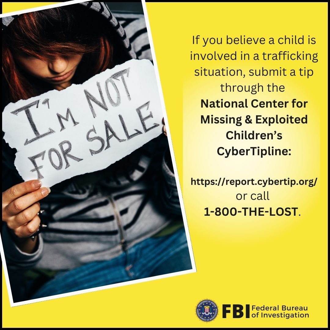 FBICleveland's tweet photo. To report sexual exploitation of children, call your local FBI field office or state police officials; contact the National Center for Missing and Exploited Children (NCMEC) at 1-800-THE-LOST or https://t.co/hXCwUCeS6Q; or submit tips via https://t.co/pe5Mg6fNh9 #CAPM24 https://t.co/srfMXrMq7I