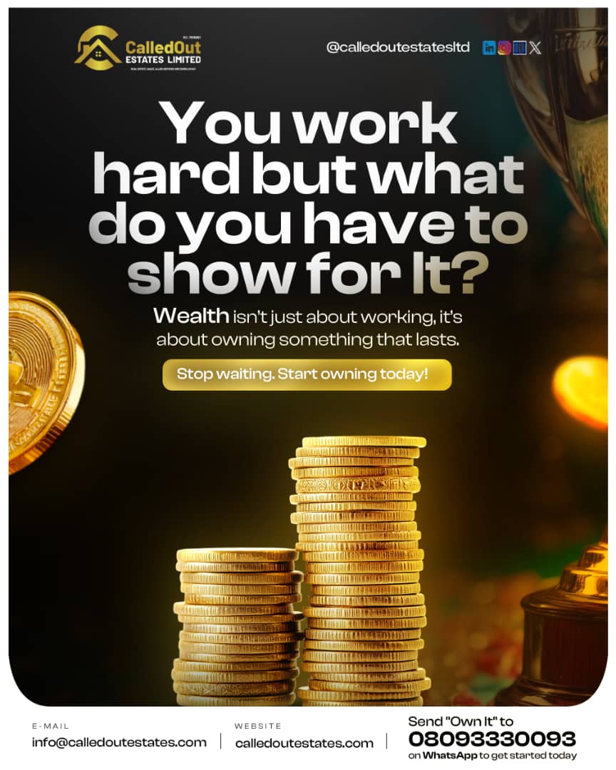 CalledOutRealty's tweet photo. Your effort deserves more than just bills and busyness.

It deserves a legacy. A future.

Send us a DM, let's guide you through today.
.
.
#calledoutestatesltd #trending #edengardens https://t.co/3mn0Regruv