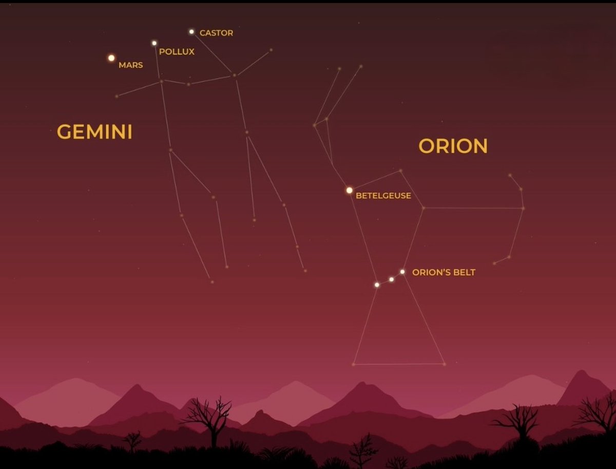 From April 9–12, Mars will align with the twin stars of Gemini (Castor and Pollux), creating a line that looks like Orion’s Belt. This rare event lets you see two “belts” in the night sky at once, an unusual and beautiful sight.

Gemini’s Twins: Castor and Pollux are the