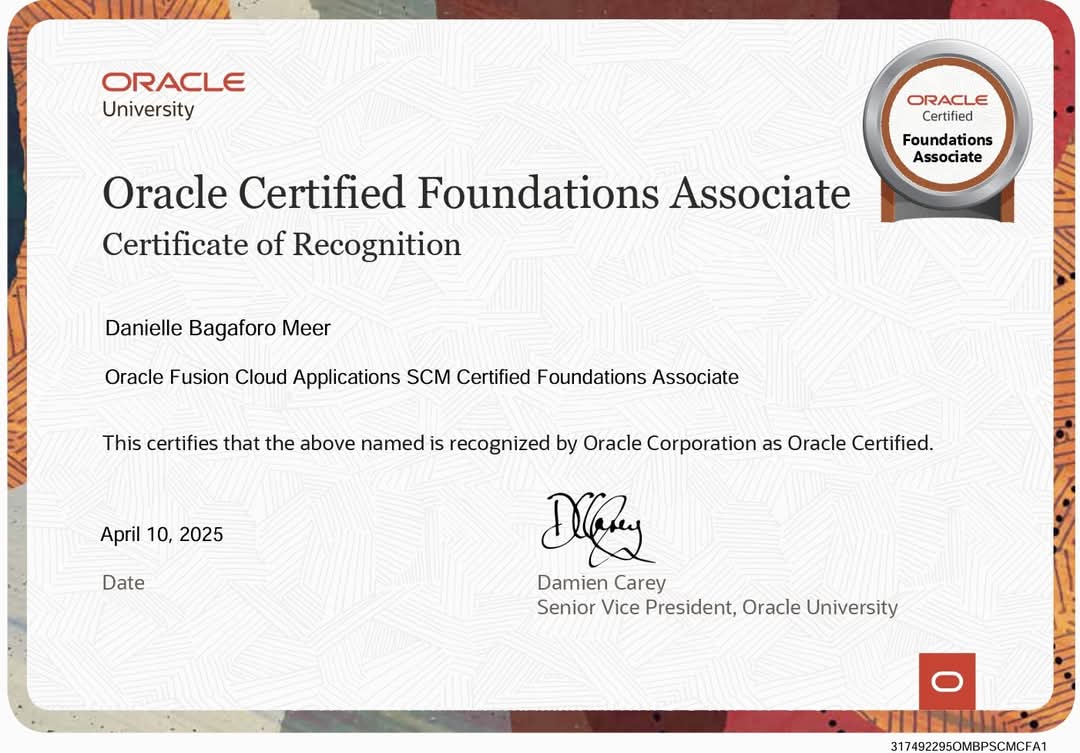 ALG0REX's tweet photo. Passed the Oracle Certified Foundations Associate for SCM!

#Oracle #Oracle #ERP #Training #AI #PersonalGrowth #Learning #Improvement #SelfImprovement #Update #OracleCertified #Certification #Tech #CloudComputing #EnterpriseSolutions #CareerDevelopment #FinanceTech https://t.co/bPT4NcW2VV