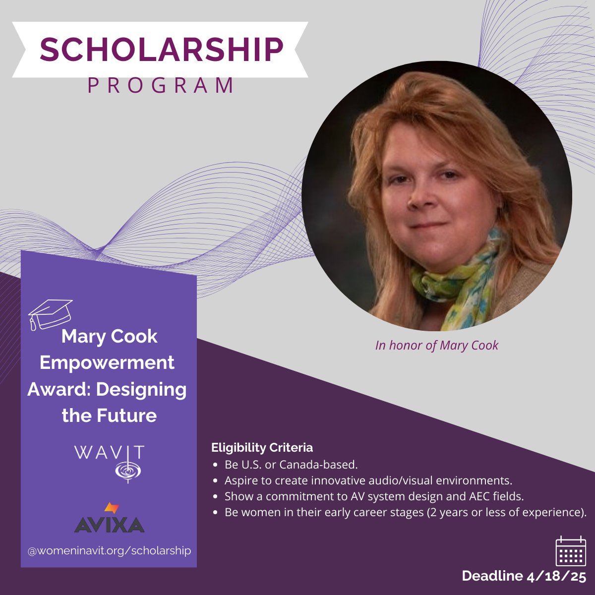 WomeninAVIT's tweet image. 🌟 Celebrate the legacy of Mary Cook and empower the next wave of AV/IT women leaders! WAVIT’s scholarship includes mentorship &amp;amp; education at InfoComm 2025. Apps close April 18! 

ow.ly/GvOI50VkWSL

#AVIXAWomen #MakeWaves