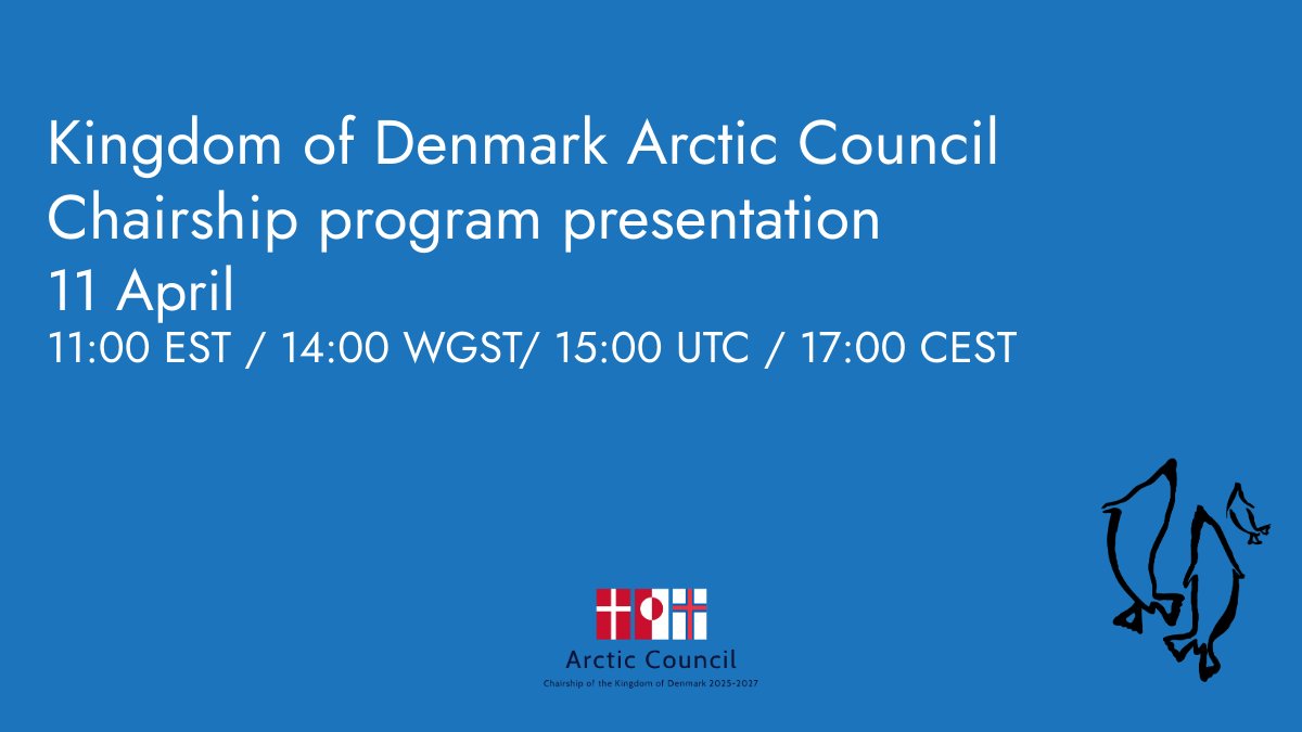 In May, the Kingdom of Denmark will take on the Arctic Council Chairship for the period 2025-2027. On Friday 11 April, the Kingdom will present their upcoming Chairship program. Curious to learn more? You can follow along via livestream: arctic-council.org/news/presentat…