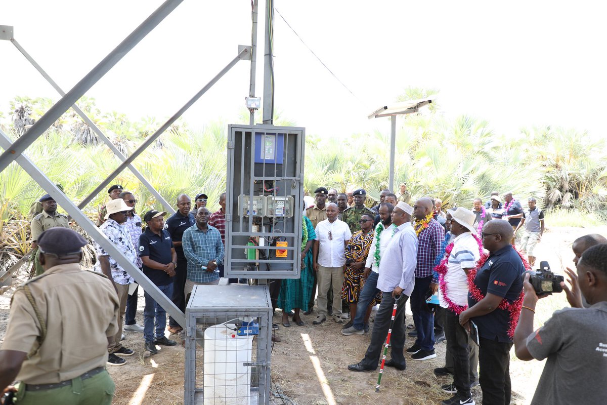 GovMohamudAli's tweet photo. Today in North Horr, I had the honour of presiding over the commissioning of the North Horr Integrated Project, implemented under the Sustainable Management and Access to Water and Sanitation in the ASALS Programme (SWASAP). This transformative initiative is jointly funded by the County Government of Marsabit and the Danish Government through the Water Sector Trust Fund, with implementation by Concern Worldwide. The total project cost stands at Ksh. 33,900,000.

Rehabilitation of Tiniku Water Supply Scheme – Benefiting 892 Households
•Installation of a 100m³ elevated steel water tank
•Additional 14.4kW solar system (72 panels @ 200W each) and a new 20m³/hour, 63m head water pump
•2.1 km of new HDPE pipeline
•Construction of 2 triple-door VIP latrines at Helmer Memorial Girls Primary School
•Construction of 1 new water kiosk and rehabilitation of 2 existing kiosks
•Community-Led Total Sanitation (CLTS) activities resulting in 17 villages certified Open Defecation Free (ODF)

Construction of Konon Gos Water Pan – Serving 295 Households
•Development of a 30,000m³ water pan with fencing, gate, silt trap, infiltration gallery, and shallow well
•1 triple-door VIP latrine at Konon Gos ECDE School
•2 livestock watering troughs

These interventions mark a major step forward in securing clean water and improved sanitation for the people of North Horr and beyond. Together, we are building resilient communities in our ASAL regions. @denmarkinkenya @Concern @ConcernKenya @wstf_ke