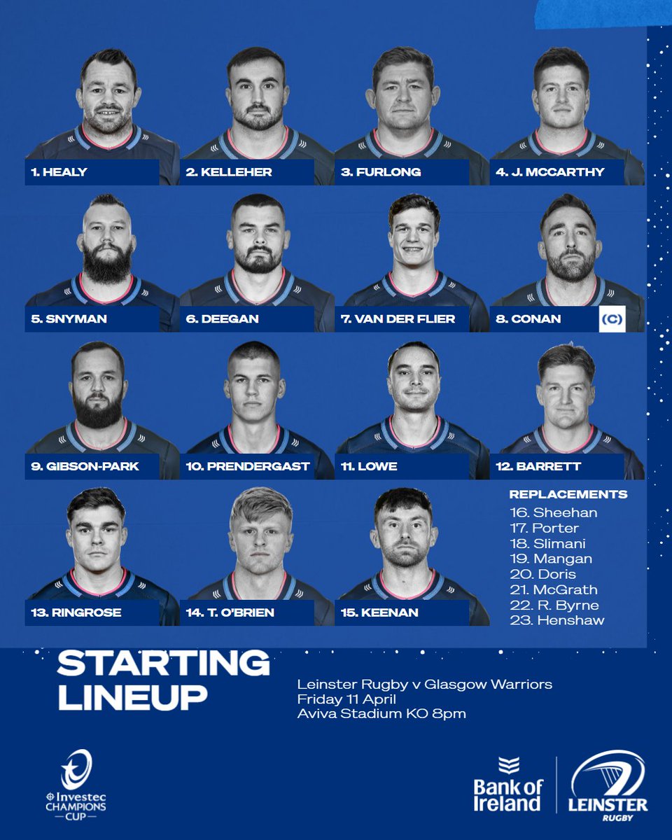 MovistarRugby's tweet photo. 📢 XV Iniciales ✍

🏆 CHAMPIONS CUP 24-25 (Cuartos de Final 1) 

🇮🇪 LEINSTER v GLASGOW WARRIORS 🏴󠁧󠁢󠁳󠁣󠁴󠁿
 
📅 11 abril 2025 (21.00h)

📺 Deportes 4 por M+ (dial 191) https://t.co/Ss2f0mLd7C