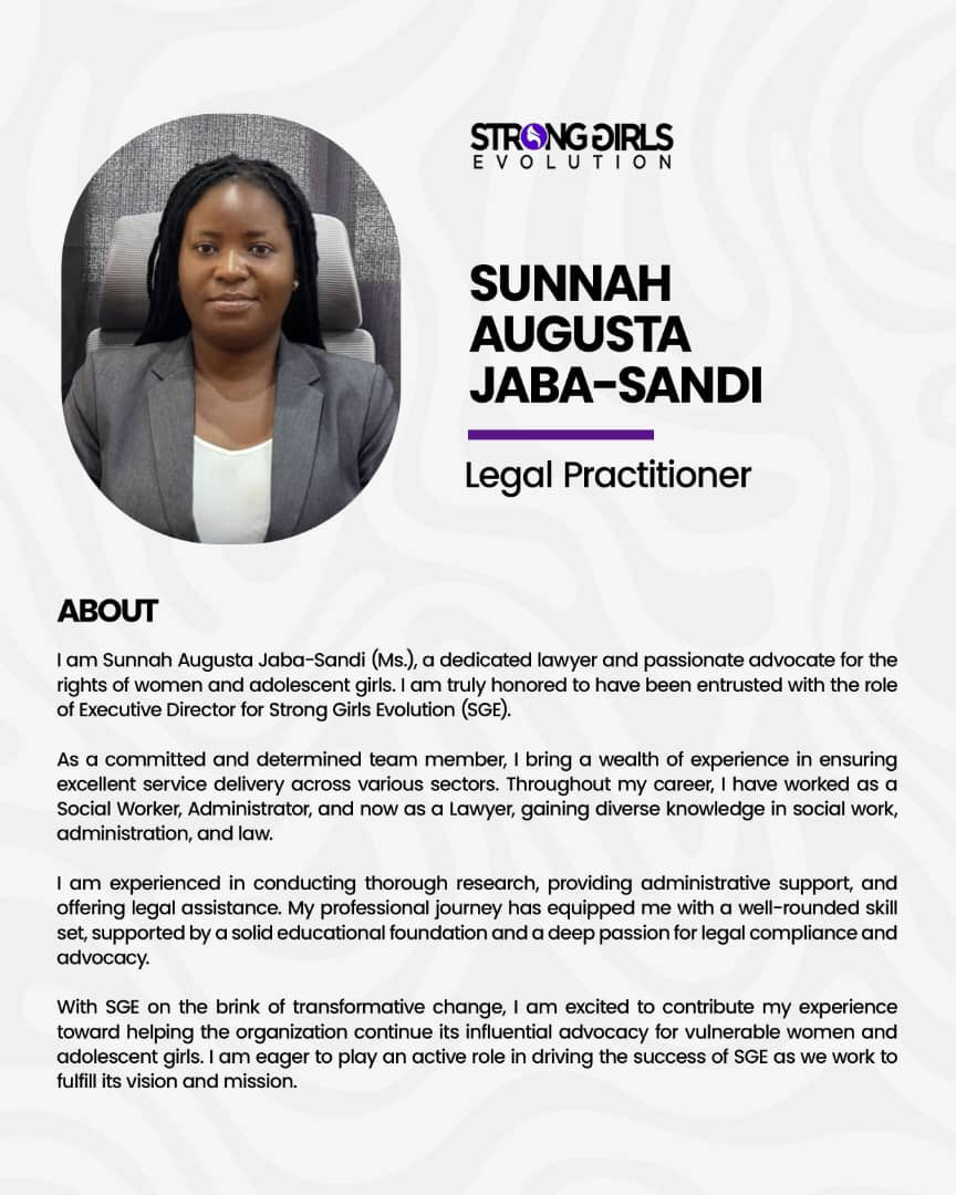StrongEvolution's tweet photo. Join us in celebrating the appointment of Sunnah Augusta Jaba-Sandi (Ms.) as the new Executive Director of Strong Girls Evolution. She will be leading the development, planning, and execution of transformative leadership initiatives designed for and by young women in Sierra Leone https://t.co/WXdn9hBuPJ