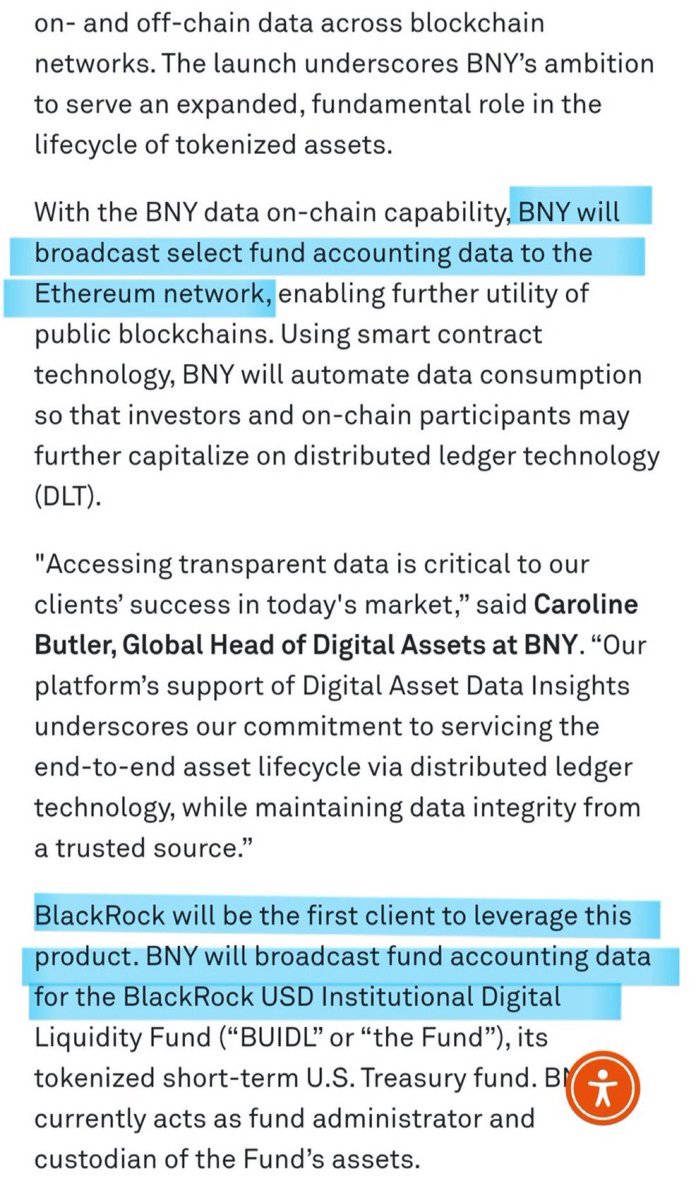 🚨BREAKING:

Finance giant BNY Global ($50T) enters blockchain by launching on-chain data on #Ethereum — and their first client? BlackRock!

Huge and super bullish news for $ETH! 🚀