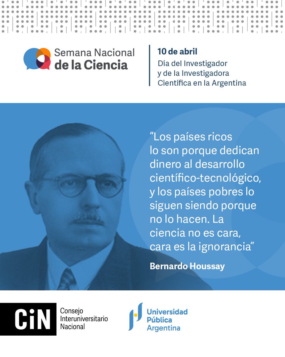 CINoficial's tweet photo. 🇦🇷 En el marco de la Semana Nacional de la Ciencia, desde el @CINoficial deseamos recordar el nacimiento del Dr. Bernardo Houssay, Nobel de Fisiología y Medicina en 1947. Cada 10 de abril conmemoramos el Día del Investigador y de la Investigadora Científica en la Argentina. https://t.co/Q5ZLvHcqvb